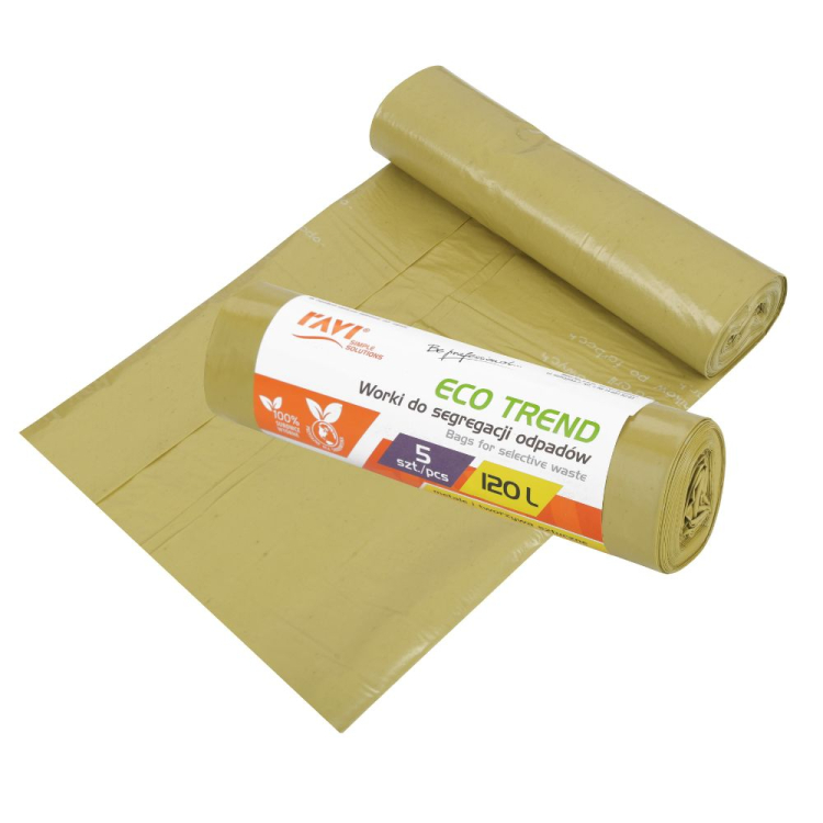 Worki Eco Trend 120L żółte na metale i tworzywa sztuczne 5 sztuk RAVI